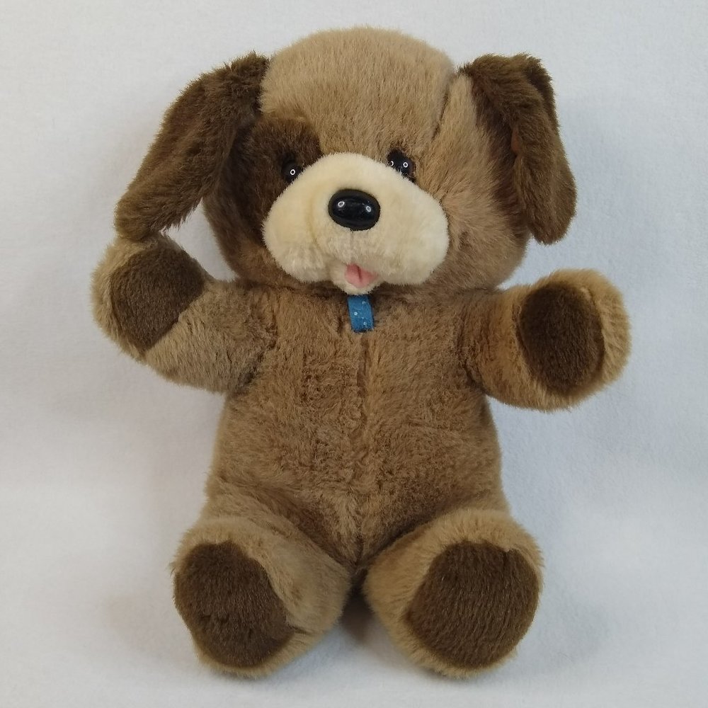 Fairview Puppy Dog Plush Stuffed Animal Brown Spot Eye Sitting Vintage 1988 14"